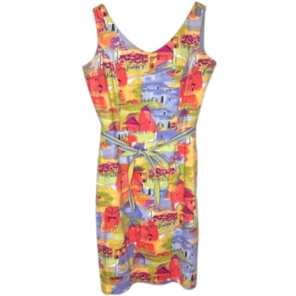 Coldwater Creek Colorful Euro Seaside Village Print Cotton Sheath - Multi - 12